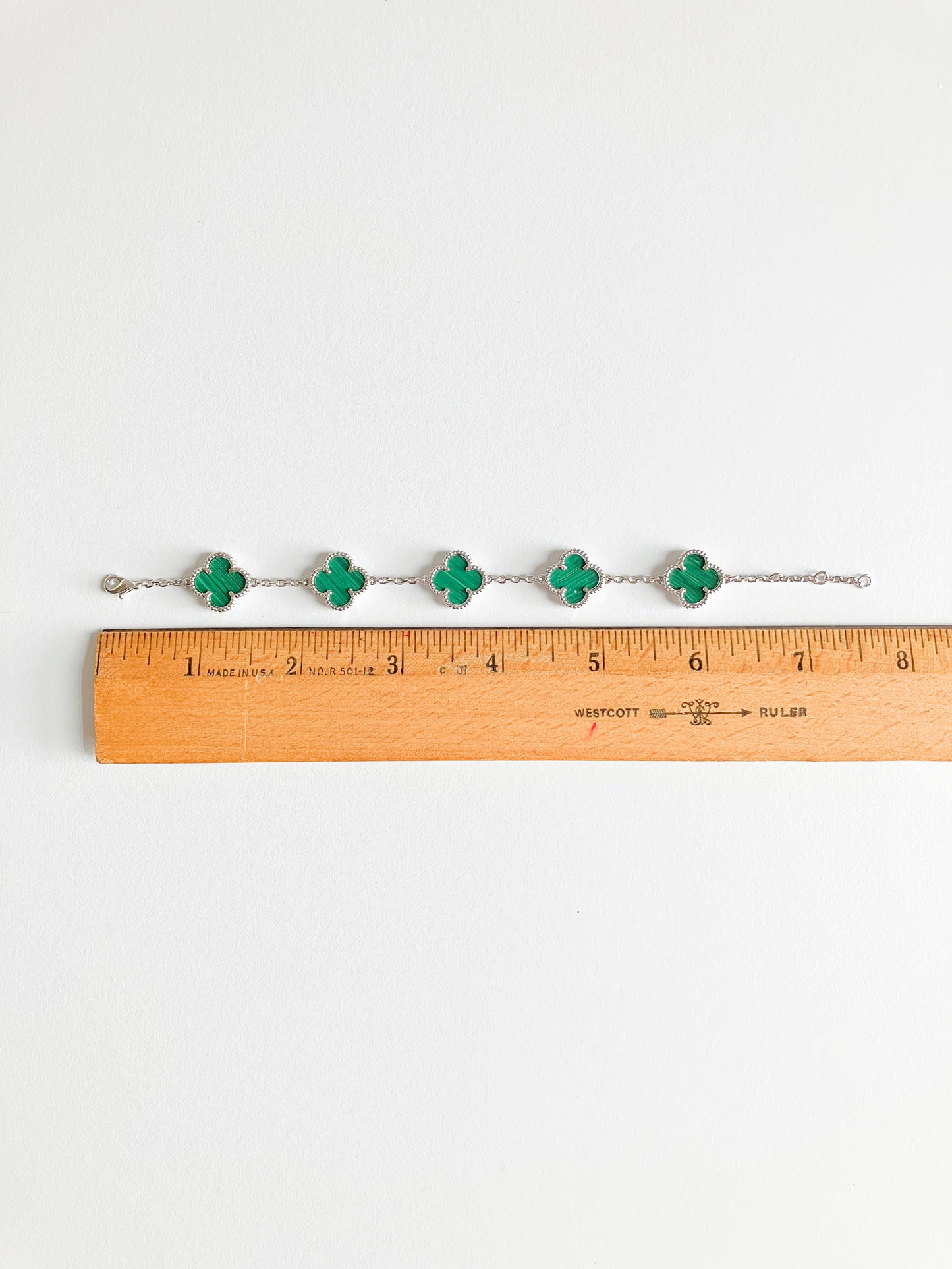 Malachite Demi Quatrefoil Bracelet in Silver