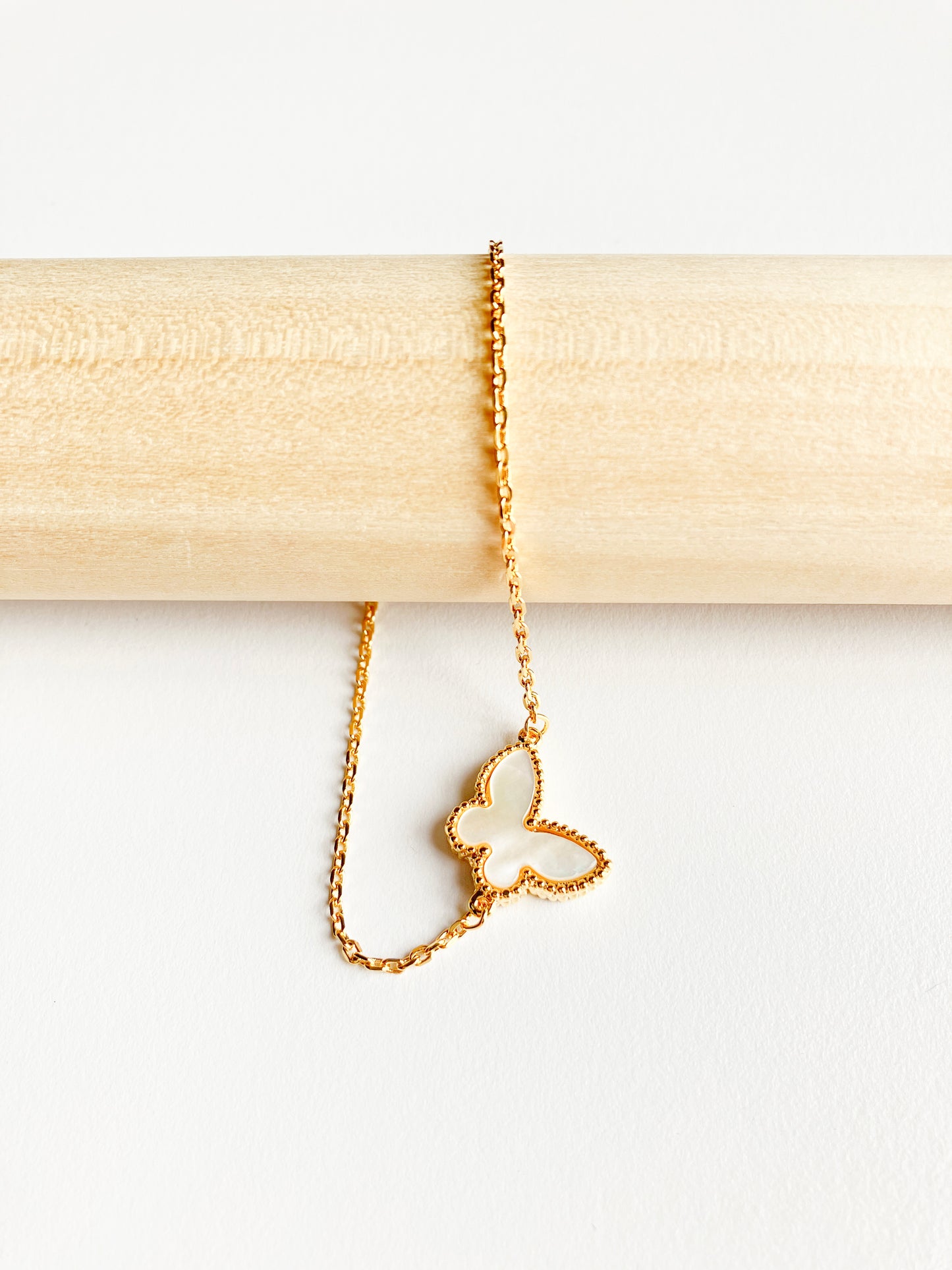 Adjustable Mother of Pearl Butterfly Motif Bracelet in Gold