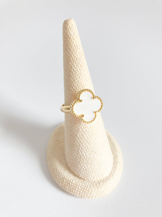 Mother of Pearl Demi Quatrefoil Ring in Gold