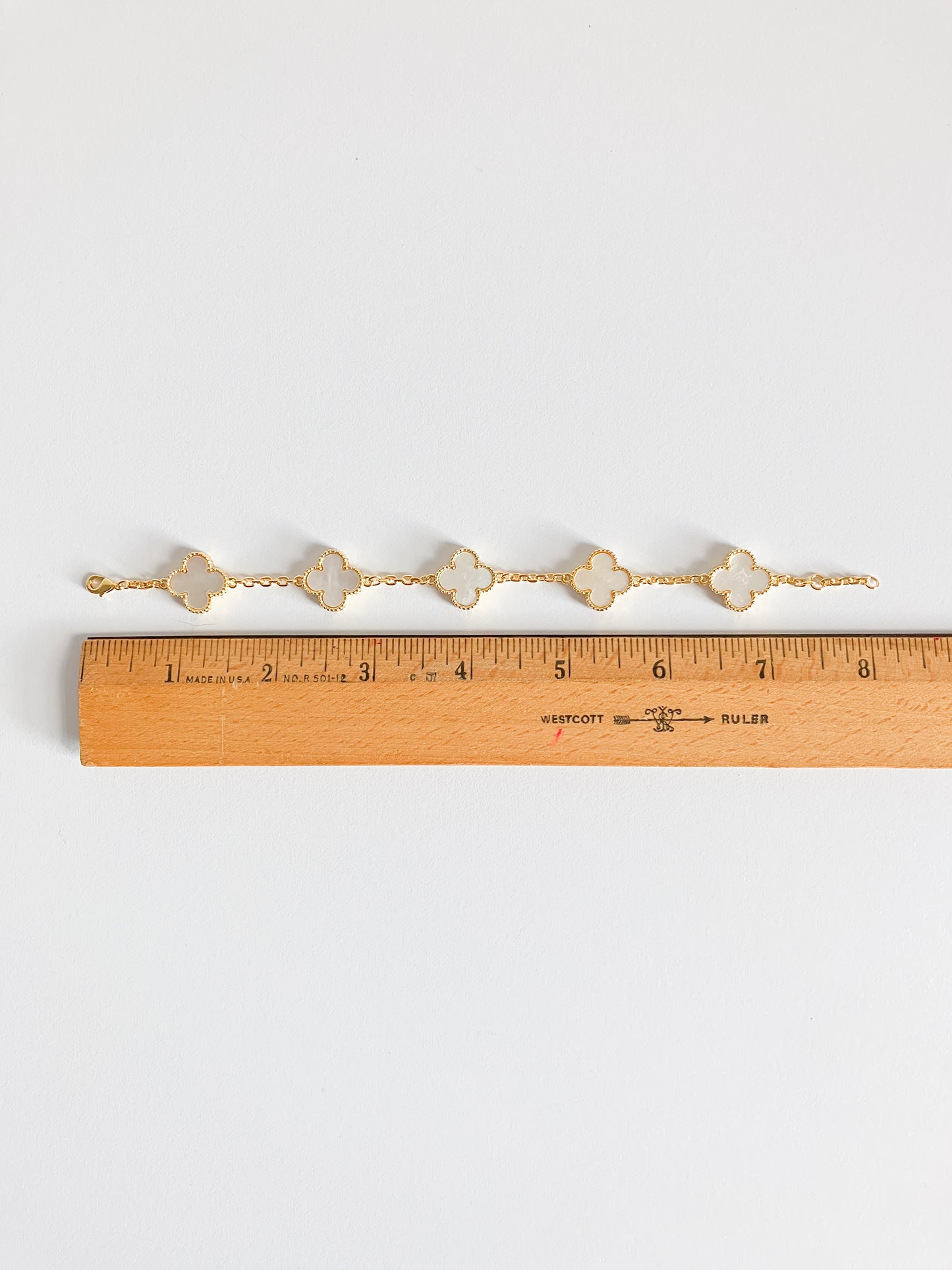 Mother of Pearl Quatrefoil Bracelet in Gold