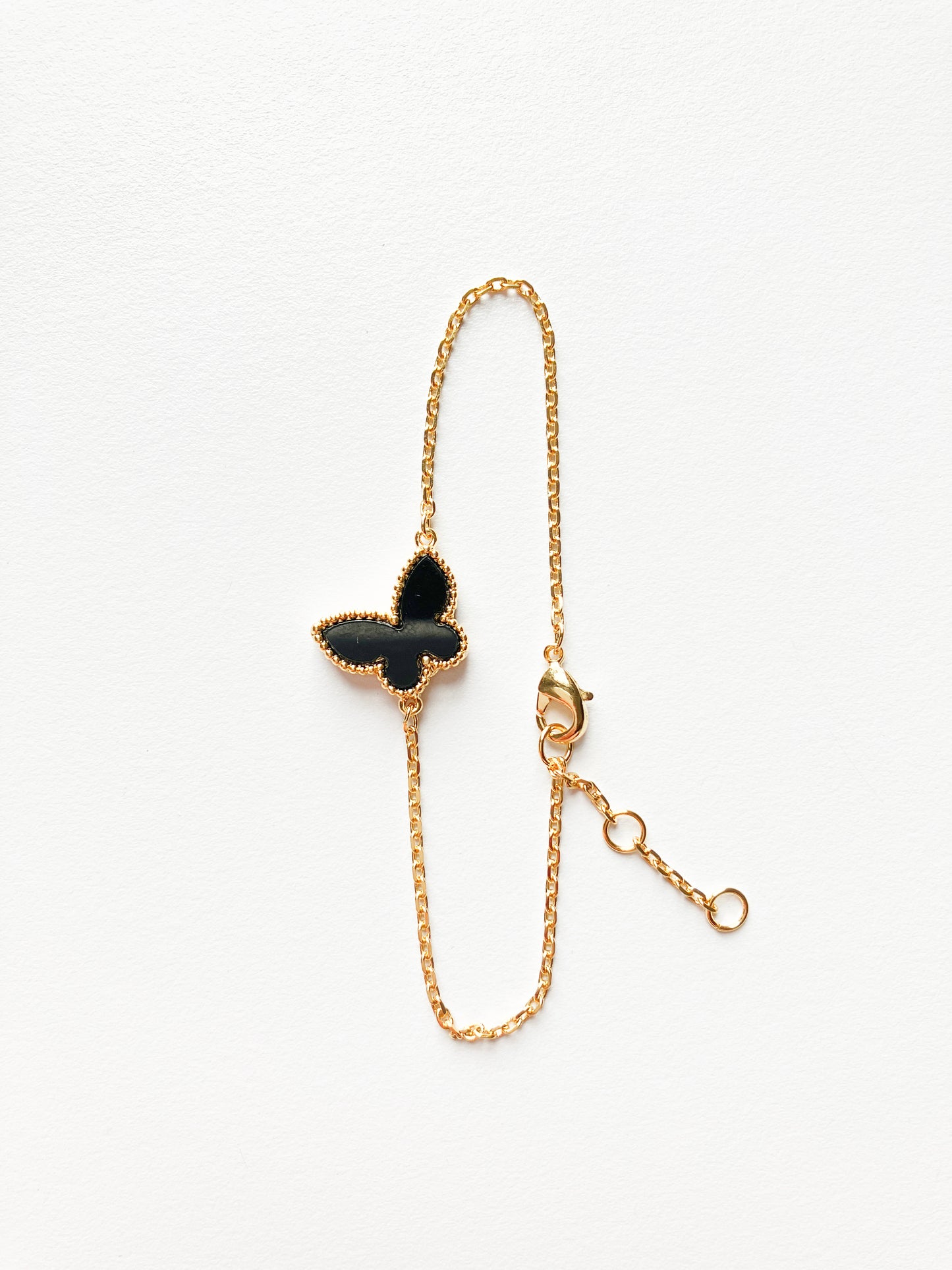 Adjustable Onyx Butterfly Motif Bracelet in Gold