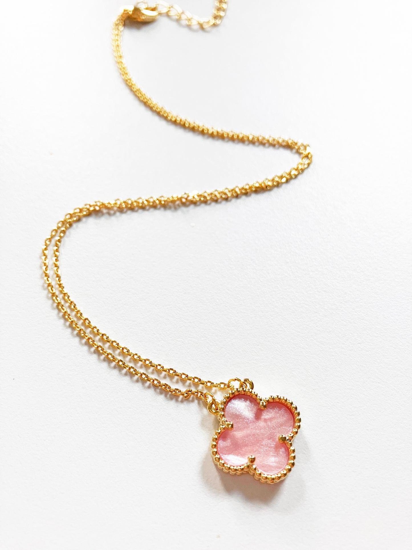 Adjustable Demi Pink Mother of Pearl Quatrefoil Motif Pendant