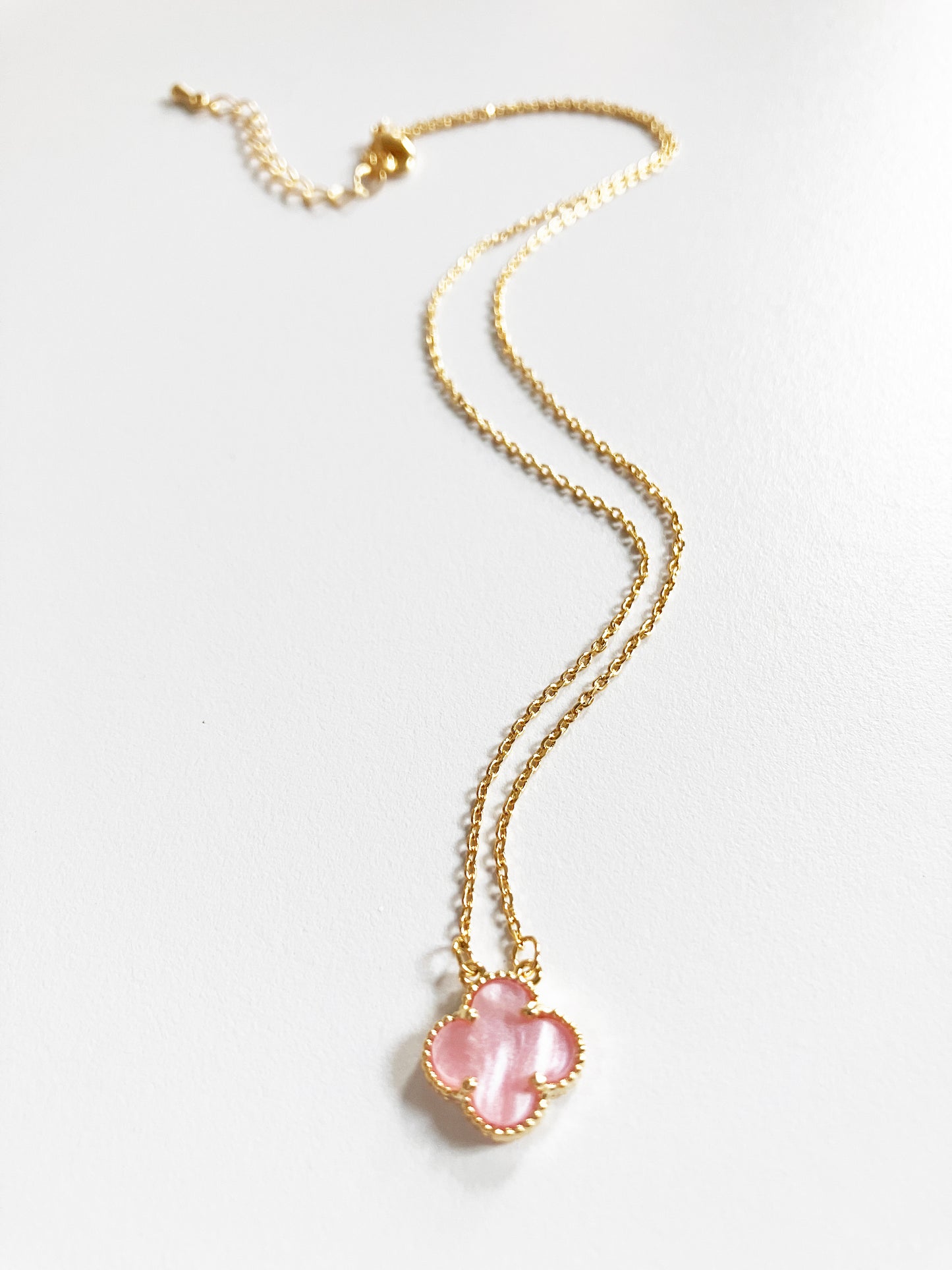 Adjustable Small Pink Mother of Pearl Quatrefoil Motif Pendant