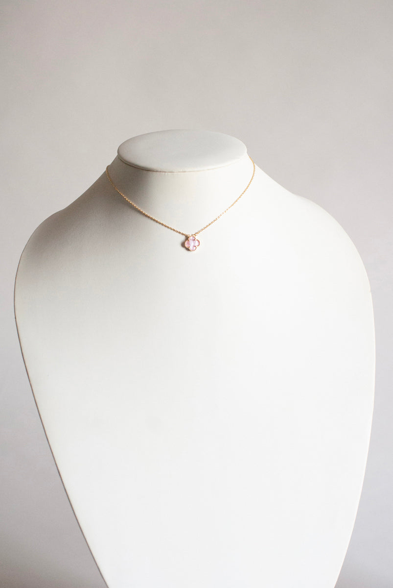 Adjustable Small Pink Mother of Pearl Quatrefoil Motif Pendant