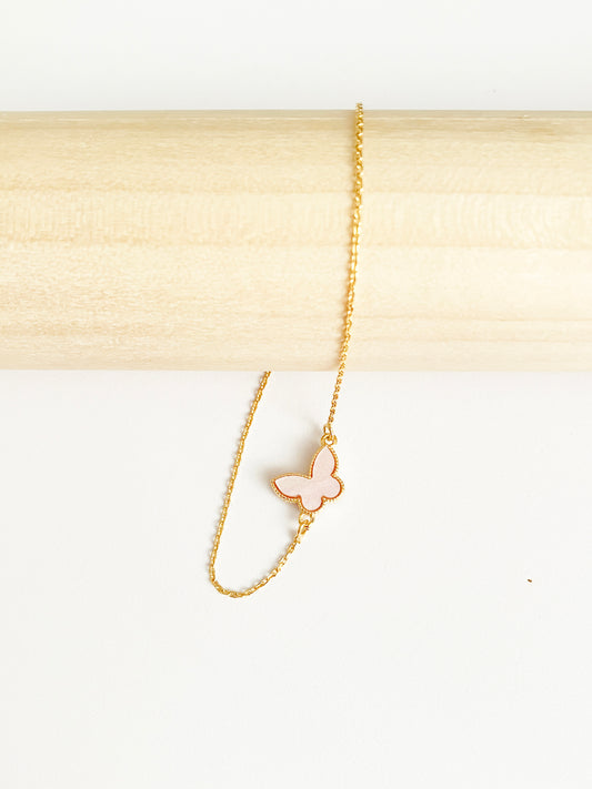 Pink Mother of Pearl Mini Butterfly Adjustable Bracelet