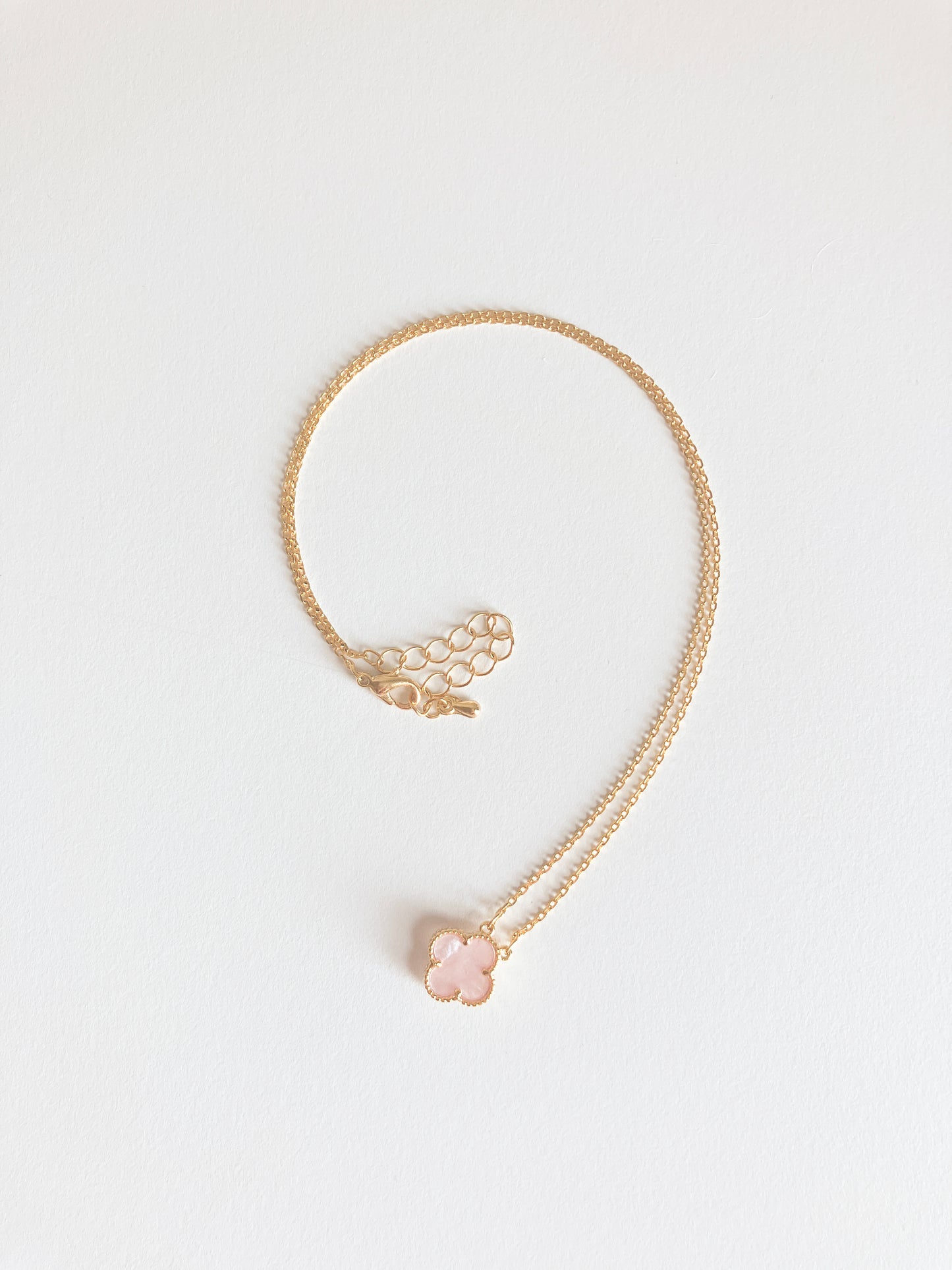 Adjustable Small Pink Mother of Pearl Quatrefoil Motif Pendant