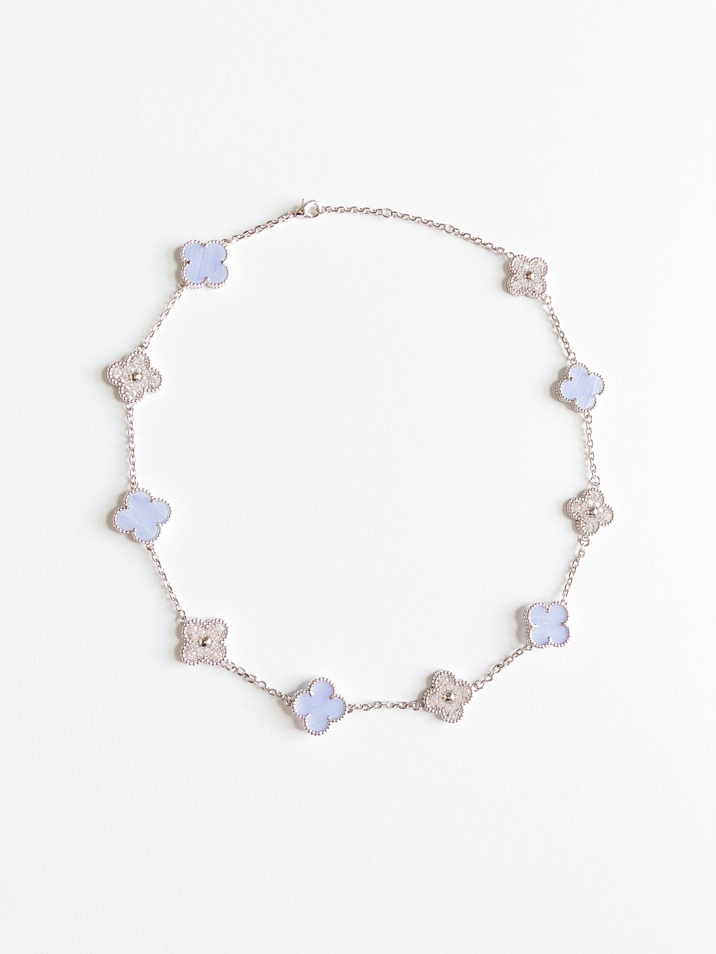 Agate and Cubic Zirconia Quatrefoil Necklace in Silver