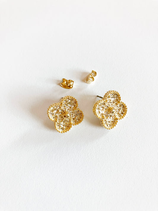 Textured Gold Quatrefoil Motif Earrings