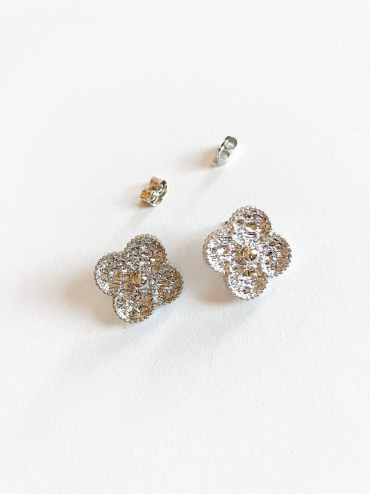 Textured Silver Quatrefoil Motif Earrings