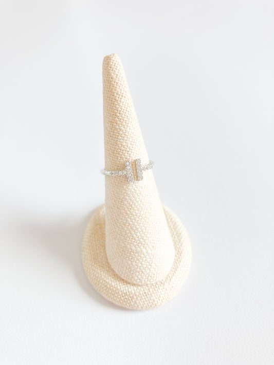 Cubic Zirconia T-Bar Ring in Silver
