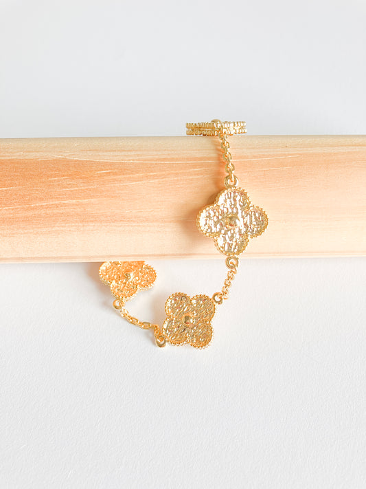 Textured Gold Quatrefoil Motif Bracelet