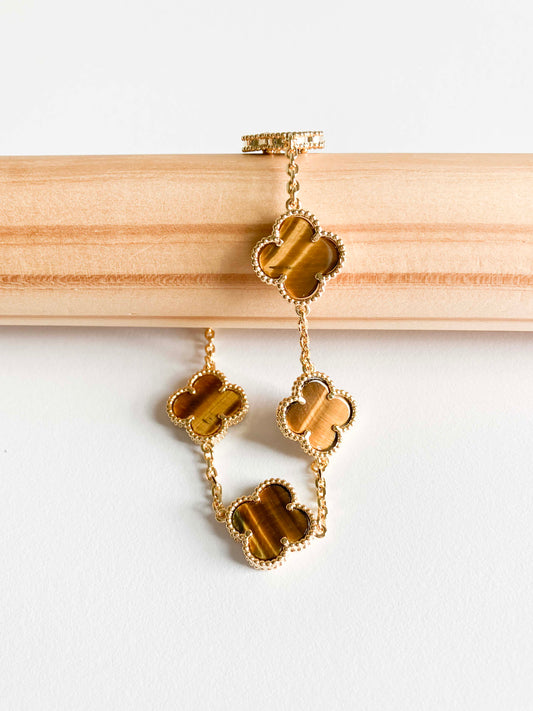 Tiger Eye Quatrefoil Bracelet in Gold
