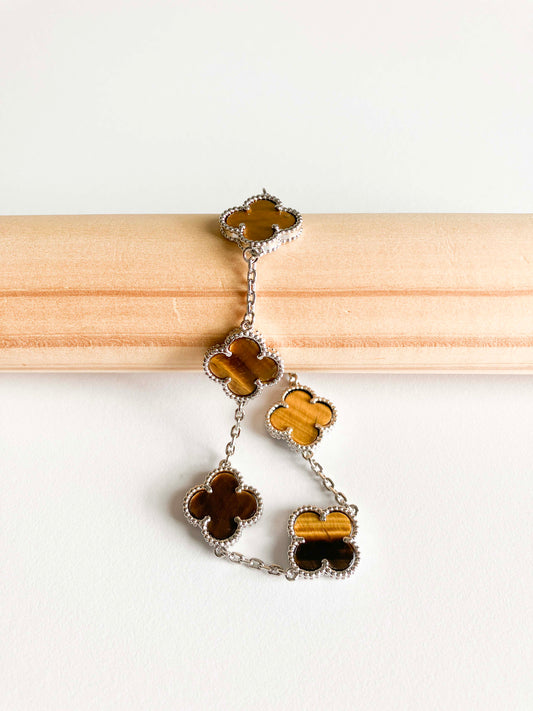 Tiger Eye Quatrefoil Bracelet in Silver