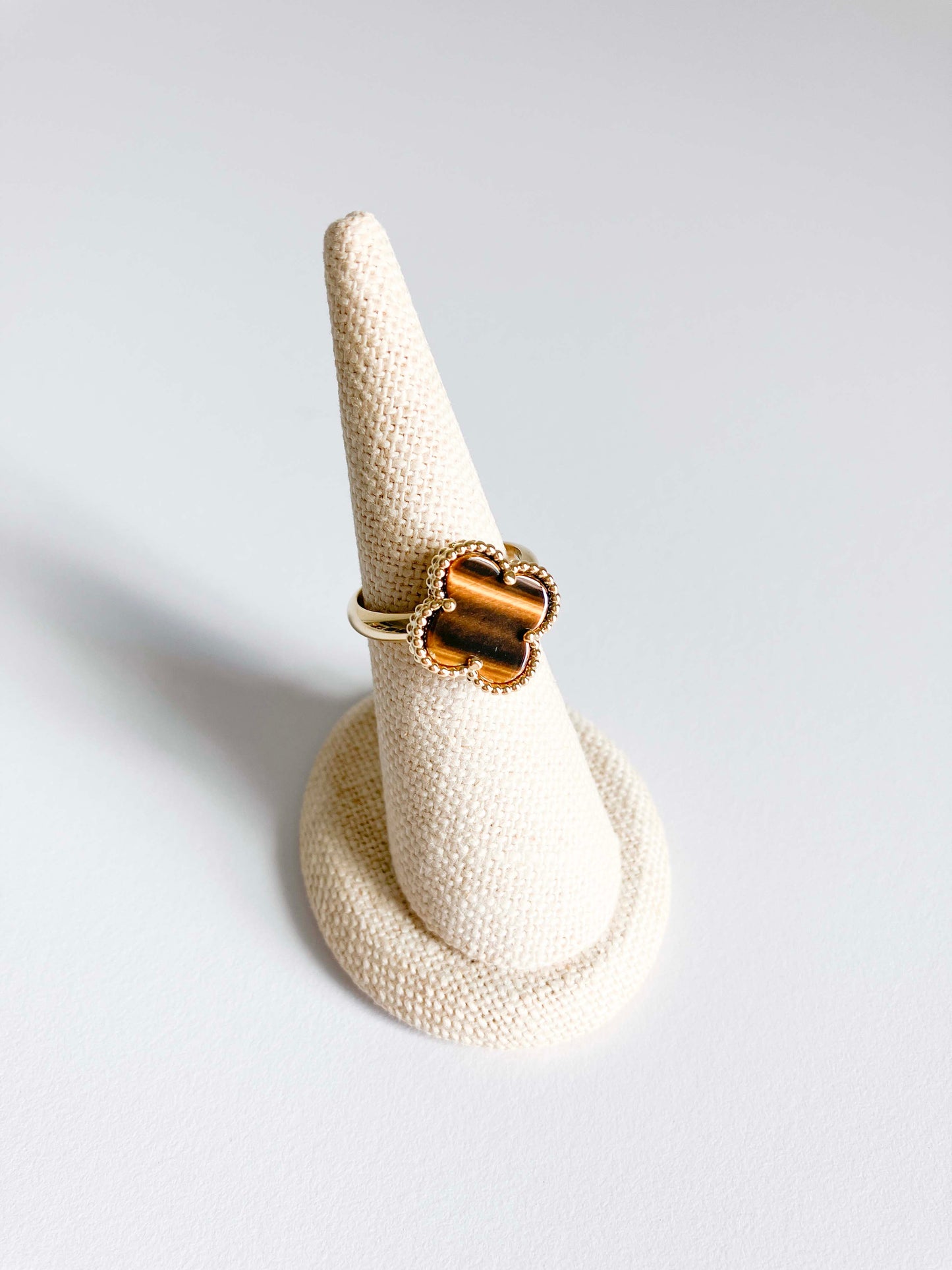 Tiger Eye Demi Quatrefoil Ring in Gold