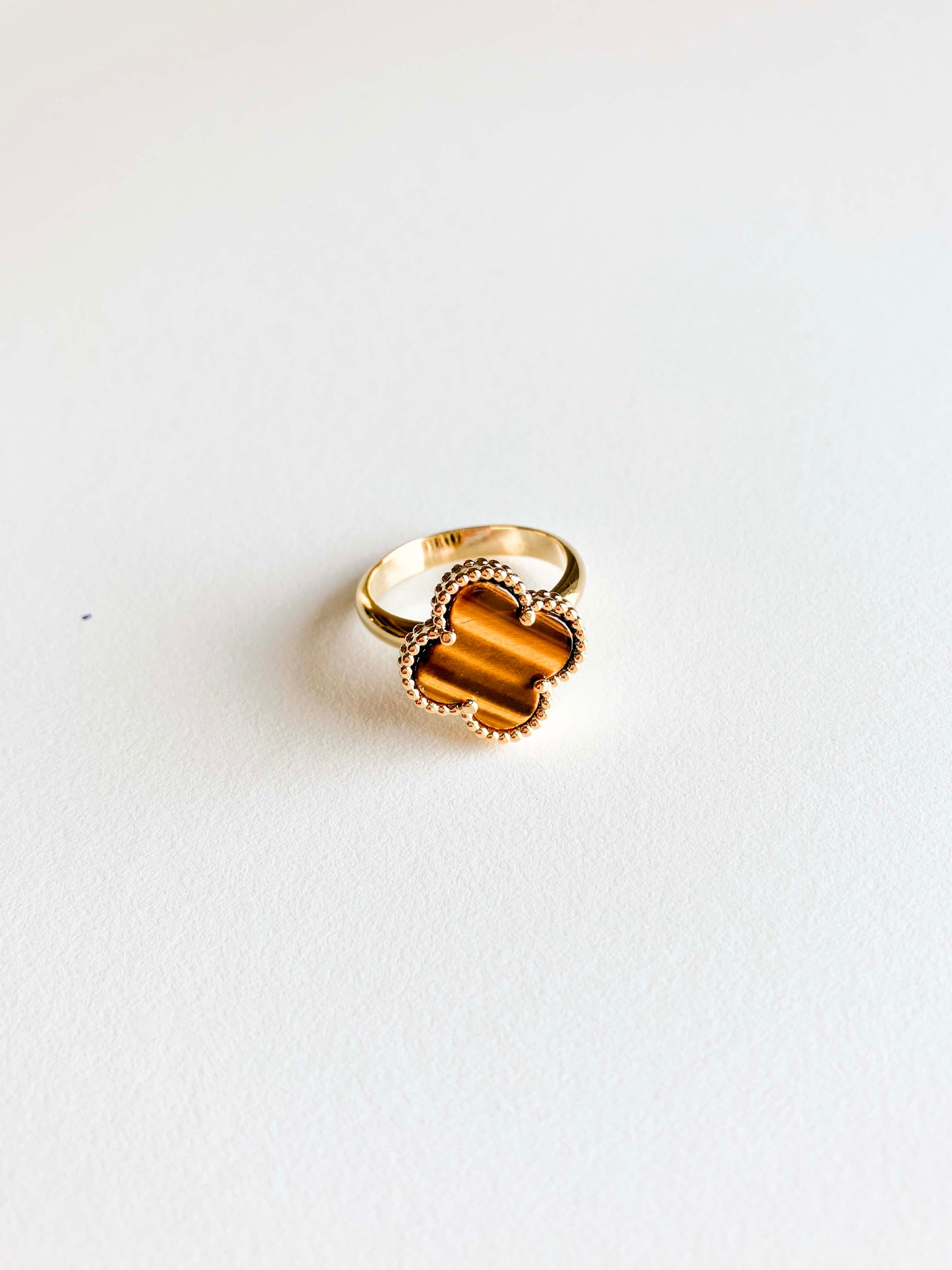 Tiger Eye Demi Quatrefoil Ring in Gold