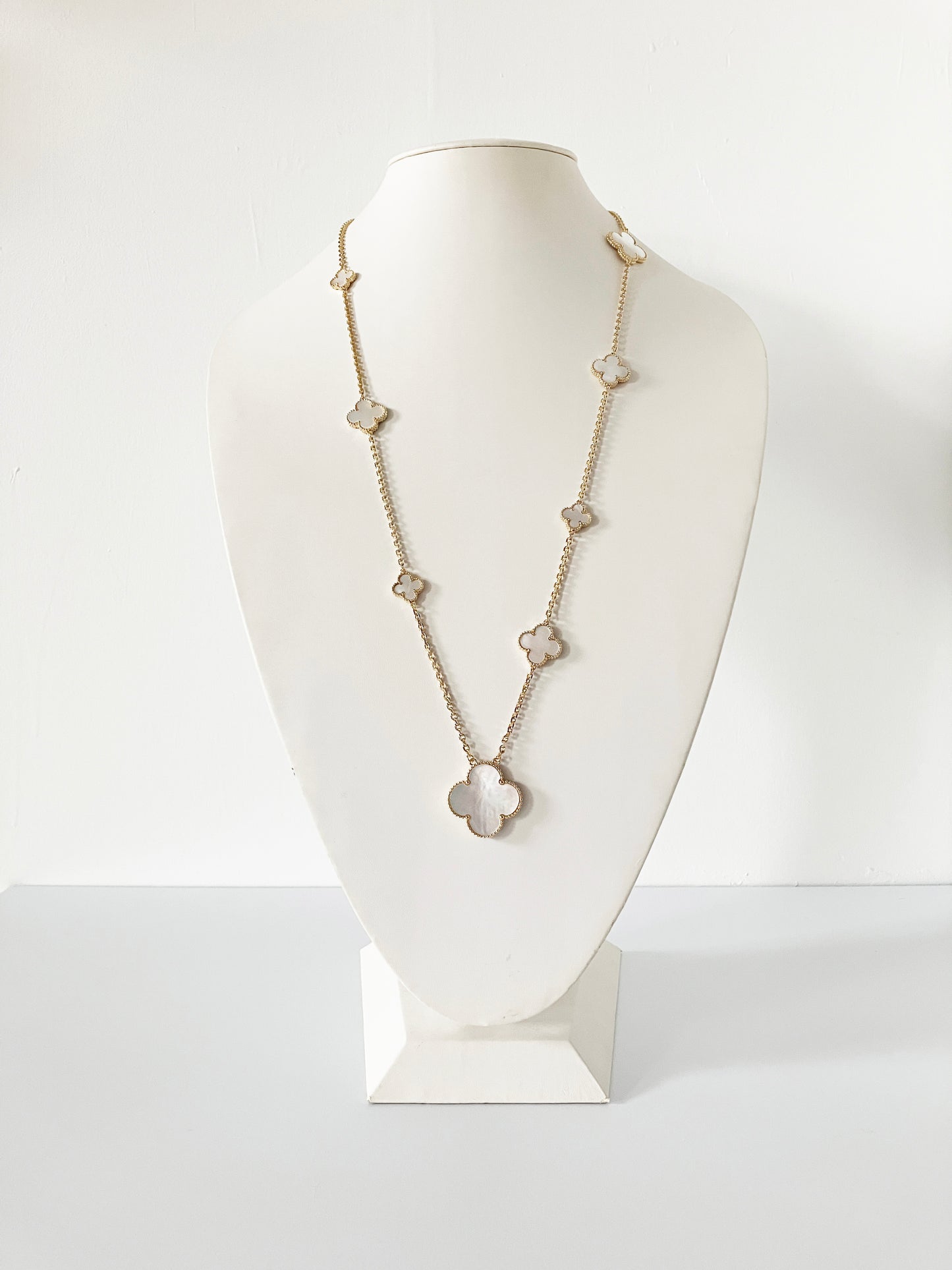 Mixed Size Mother of Pearl Quatrefoil Gold Plated Pendant