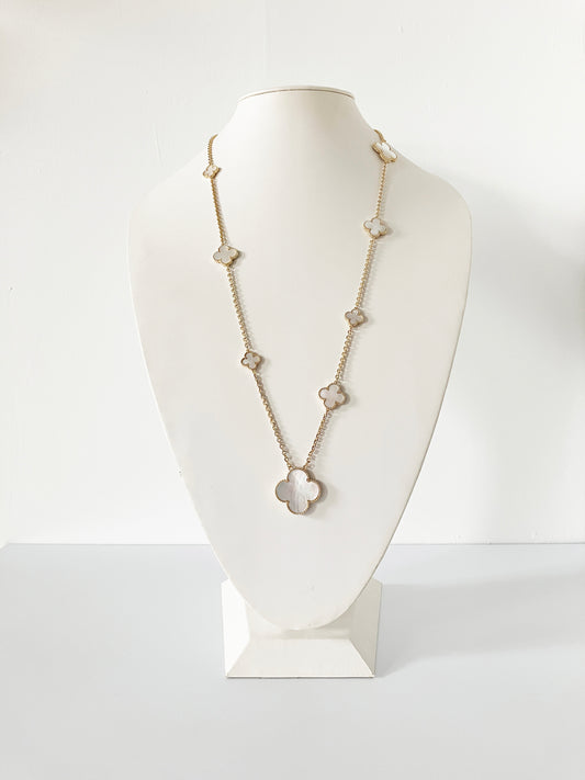 Mixed Size Mother of Pearl Quatrefoil Gold Plated Pendant