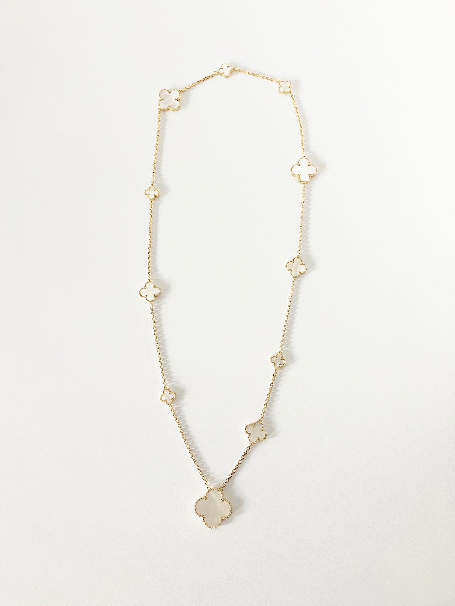 Mixed Size Mother of Pearl Quatrefoil Gold Plated Pendant