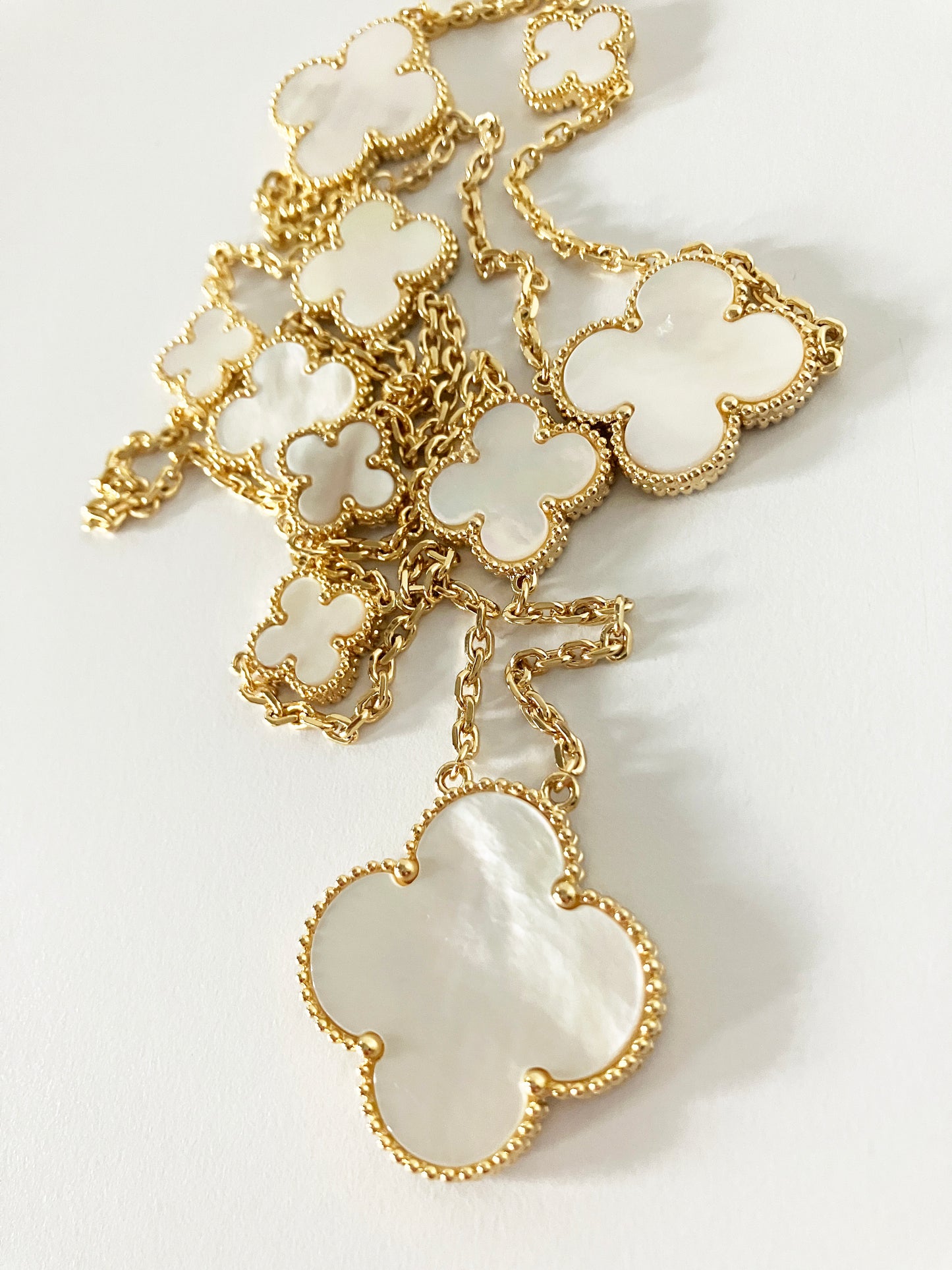 Mixed Size Mother of Pearl Quatrefoil Gold Plated Pendant