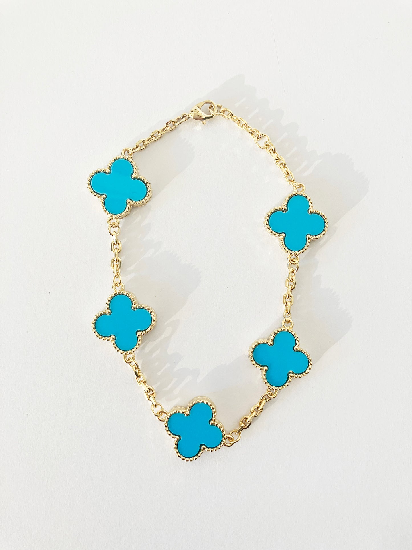 Adjustable 8.5" Turquoise Quatrefoil Bracelet in Gold