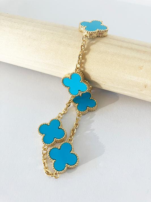 Adjustable 8.5" Turquoise Quatrefoil Bracelet