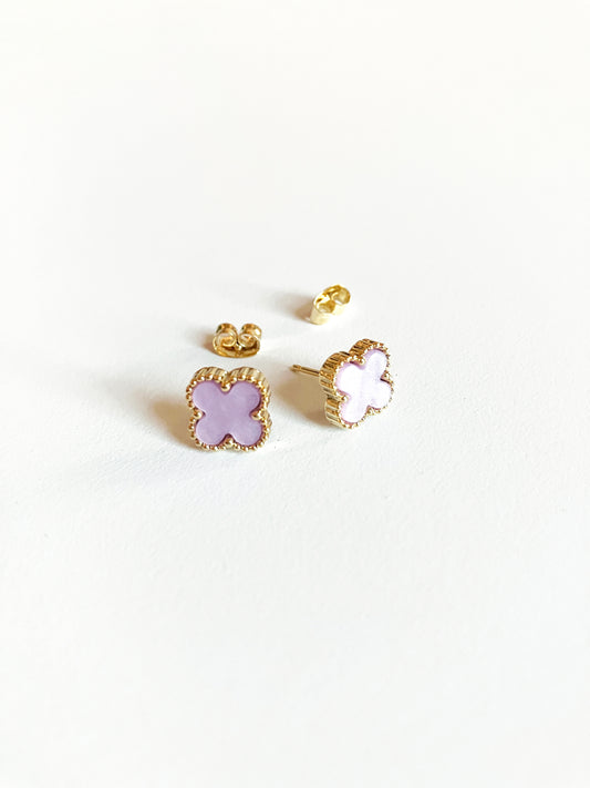 Bijou Lilac Mother of Pearl Quatrefoil Stud Earrings in Gold