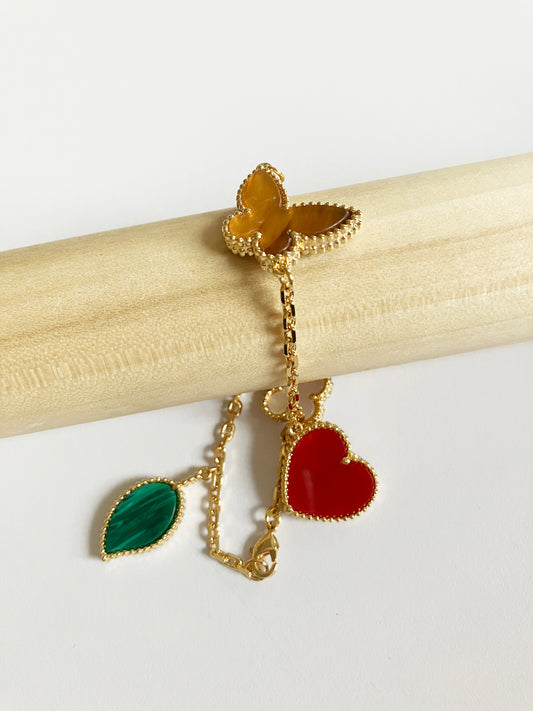 Heart and Butterfly Charm Bracelet in Mixed Stones and Gold