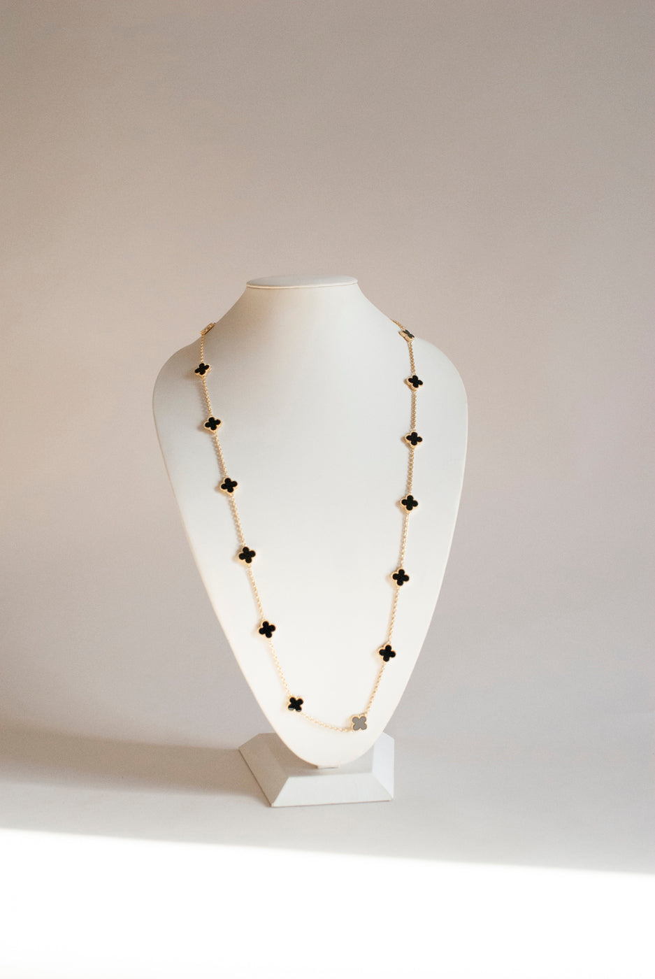 Onyx Quatrefoil Gold Plated Necklace