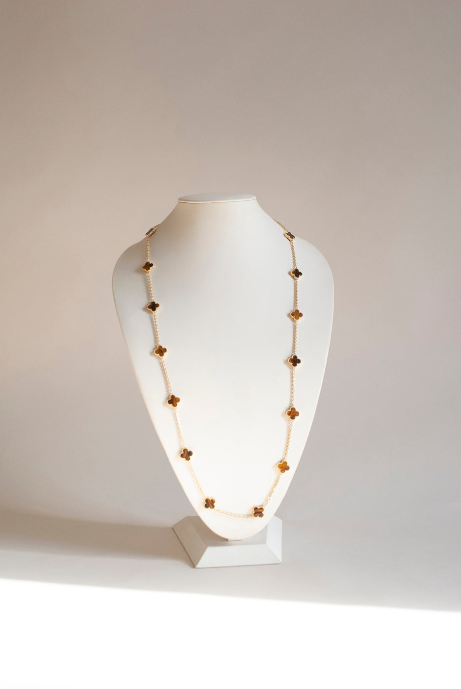 Tiger Eye Quatrefoil Gold Plated Necklace