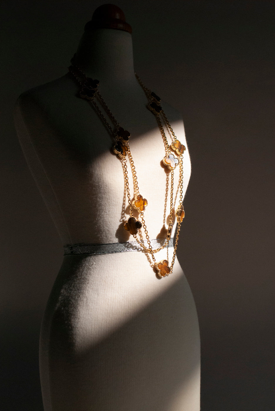 Tiger Eye Quatrefoil Gold Plated Necklace