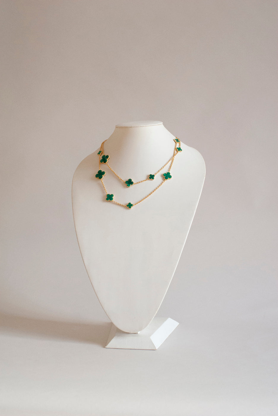 Mixed Size Malachite Quatrefoil Gold Plated Necklace