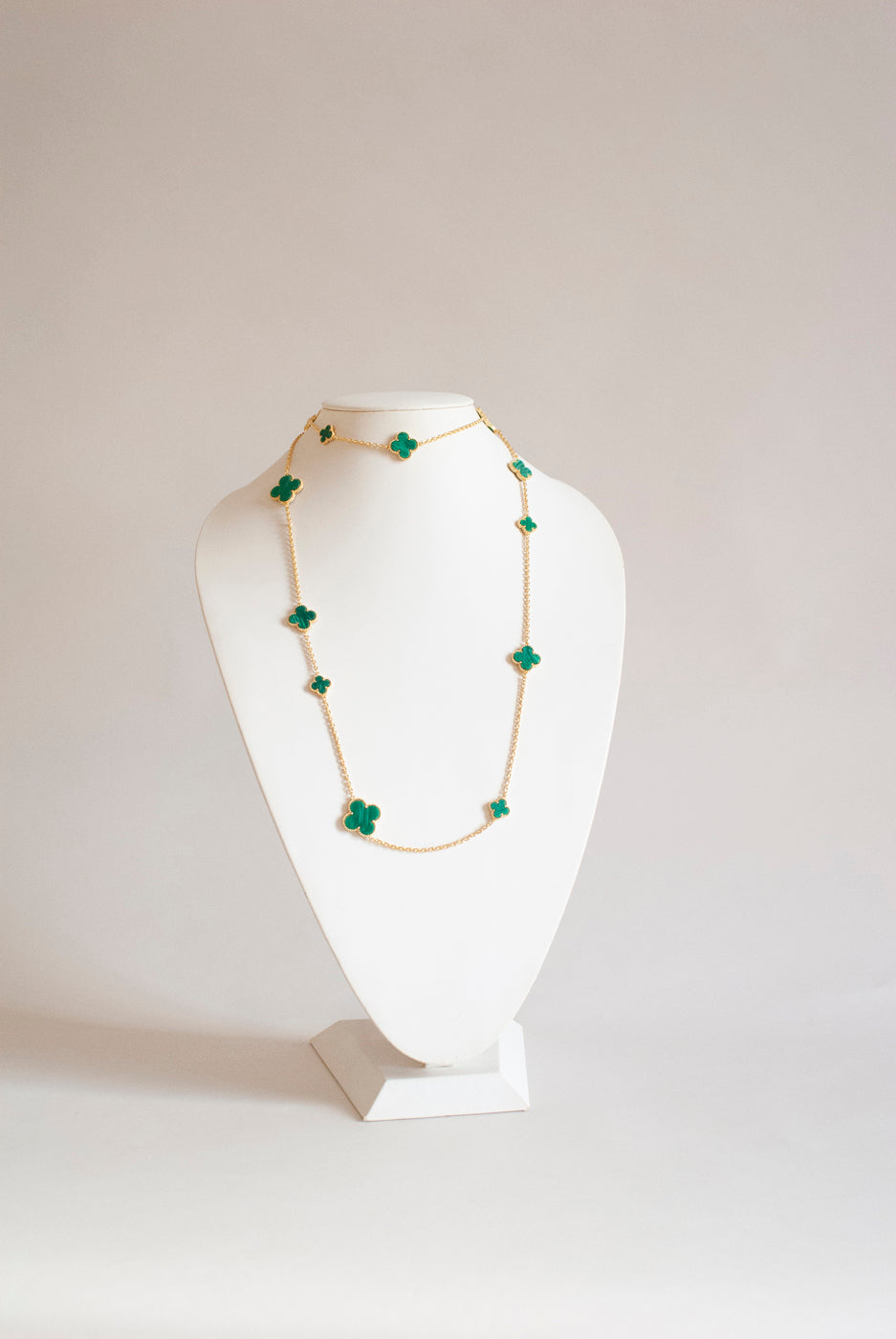 Mixed Size Malachite Quatrefoil Gold Plated Necklace