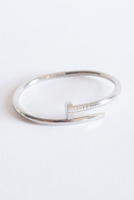 Twisted Nail Silver Bangle
