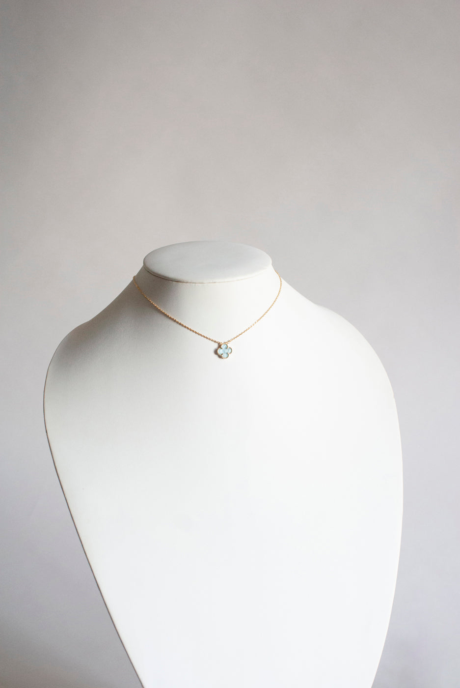 Adjustable Small Blue Mother of Pearl Quatrefoil Motif Pendant