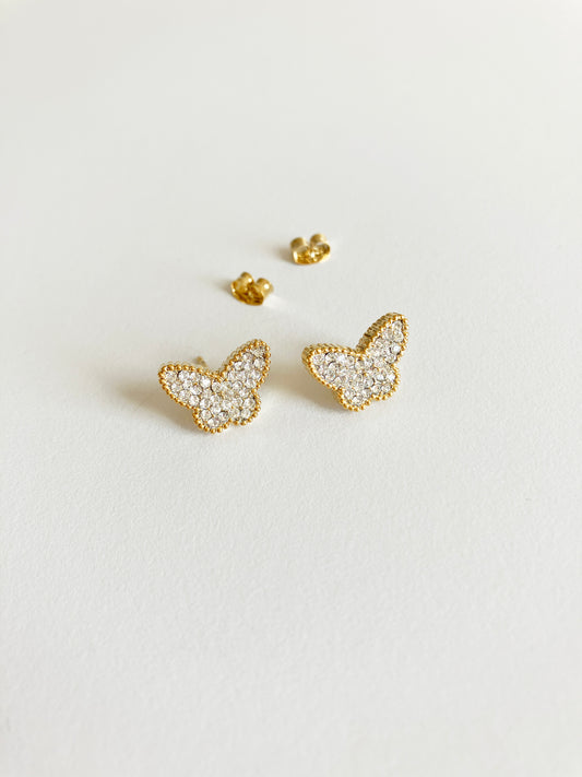 Cubic Zirconium Butterfly Earrings in Gold