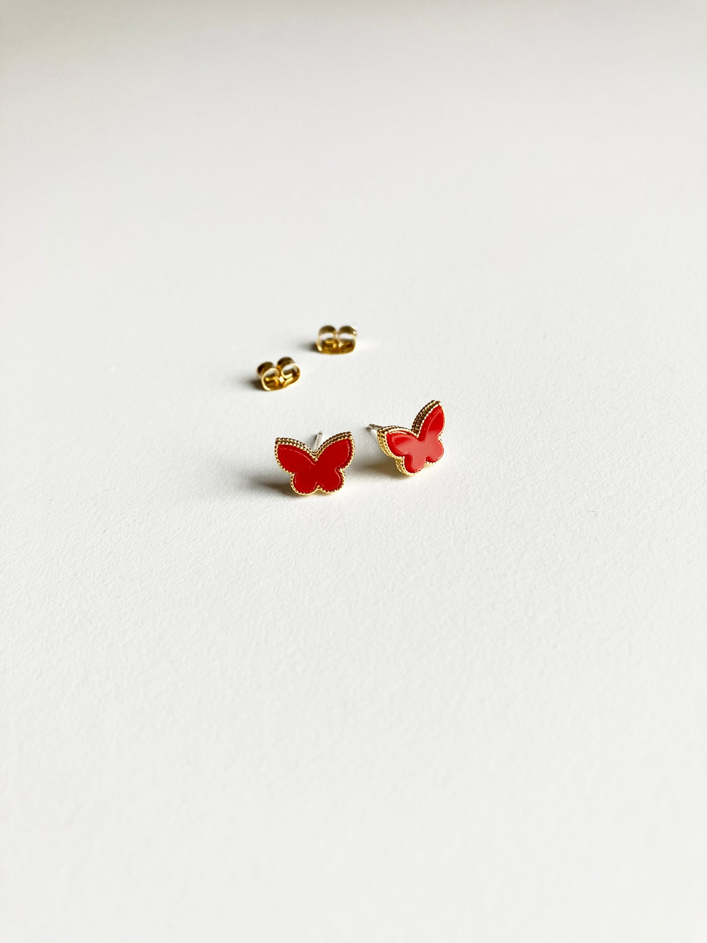 Mini Carnelian Butterfly Earrings in Gold