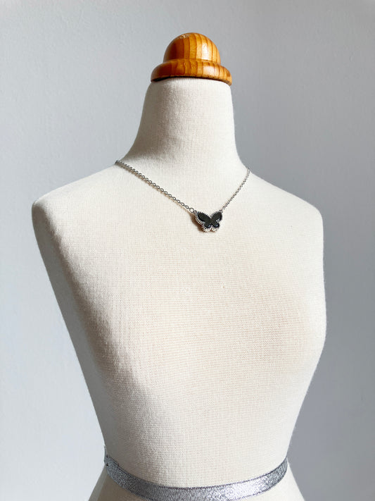 Adjustable Demi Gray Mother of Pearl Butterfly Motif Pendant