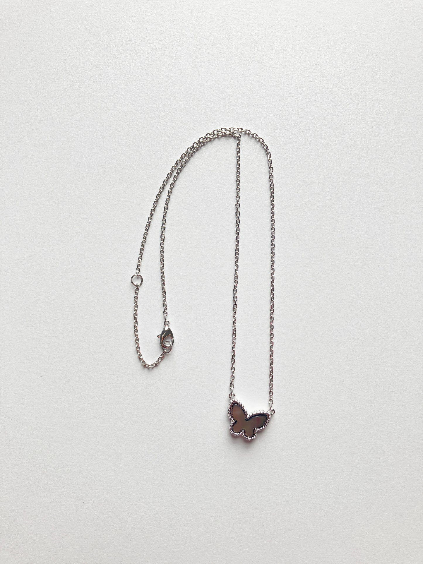 Adjustable Demi Gray Mother of Pearl Butterfly Motif Pendant