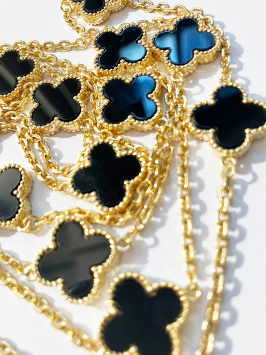 Onyx Quatrefoil Gold Plated Necklace