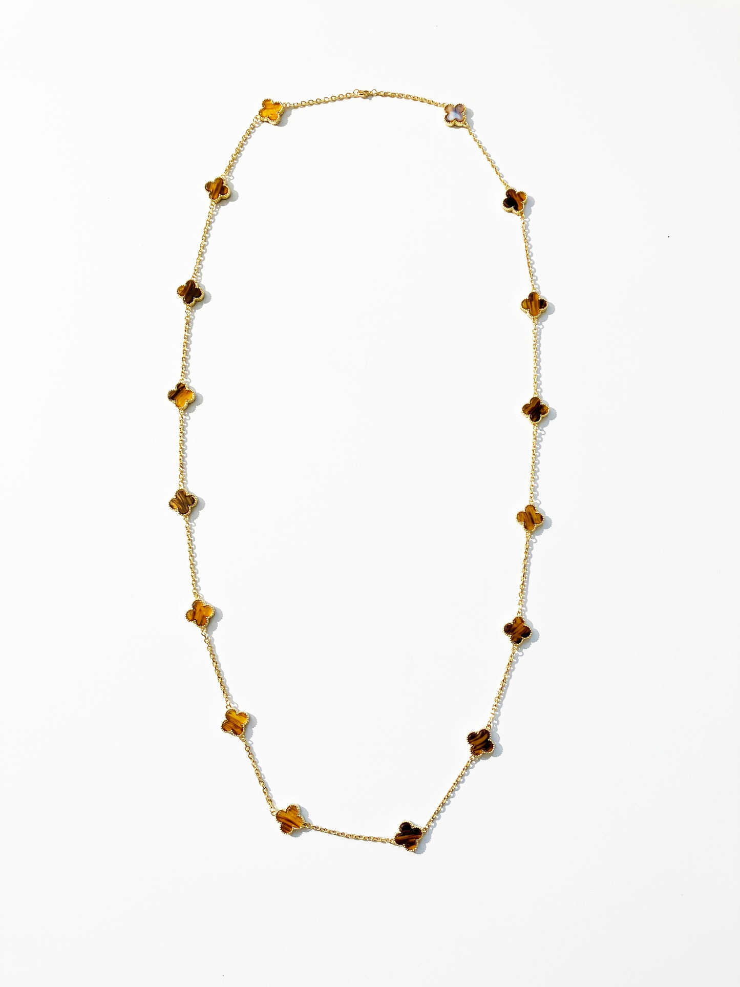 Tiger Eye Quatrefoil Gold Plated Necklace