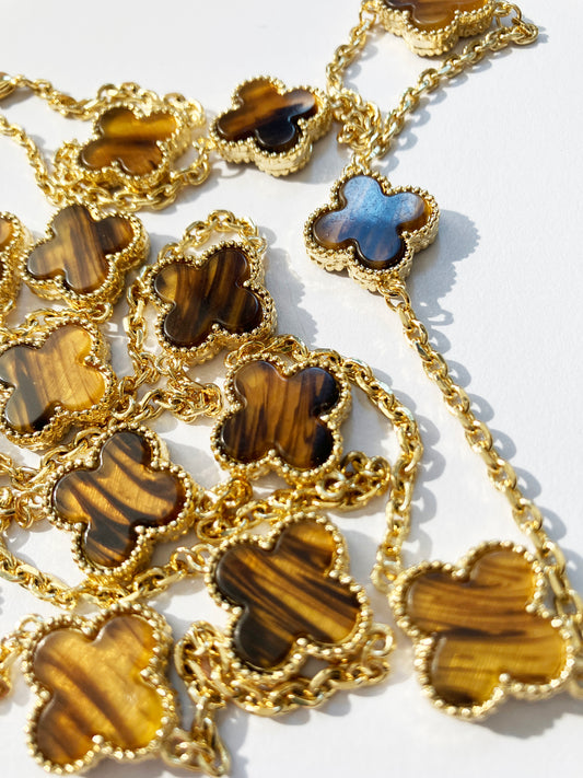 Tiger Eye Quatrefoil Gold Plated Necklace