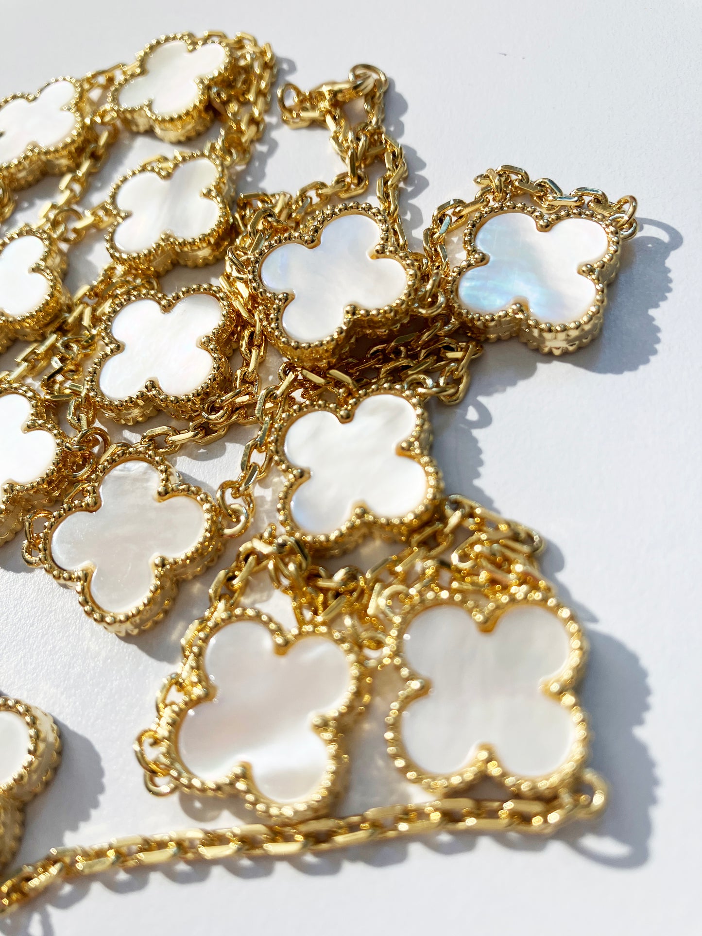 Quatrefoil Motif Gold and Mother of Pearl Earrings
