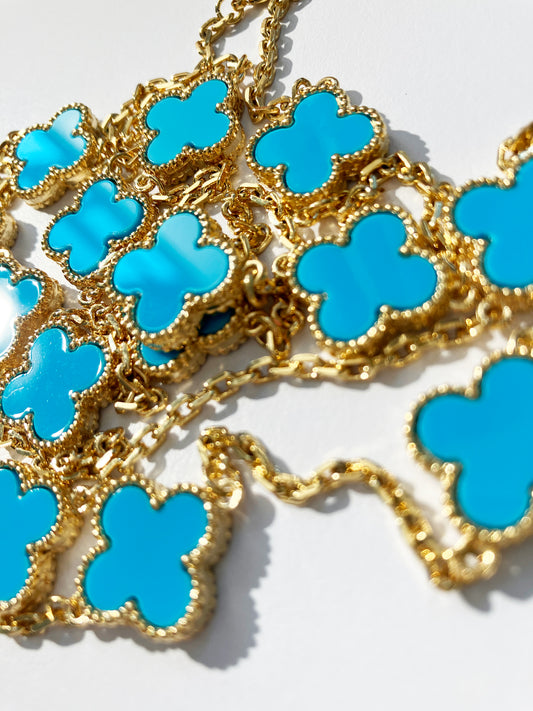 Turquoise Quatrefoil Gold Plated Necklace