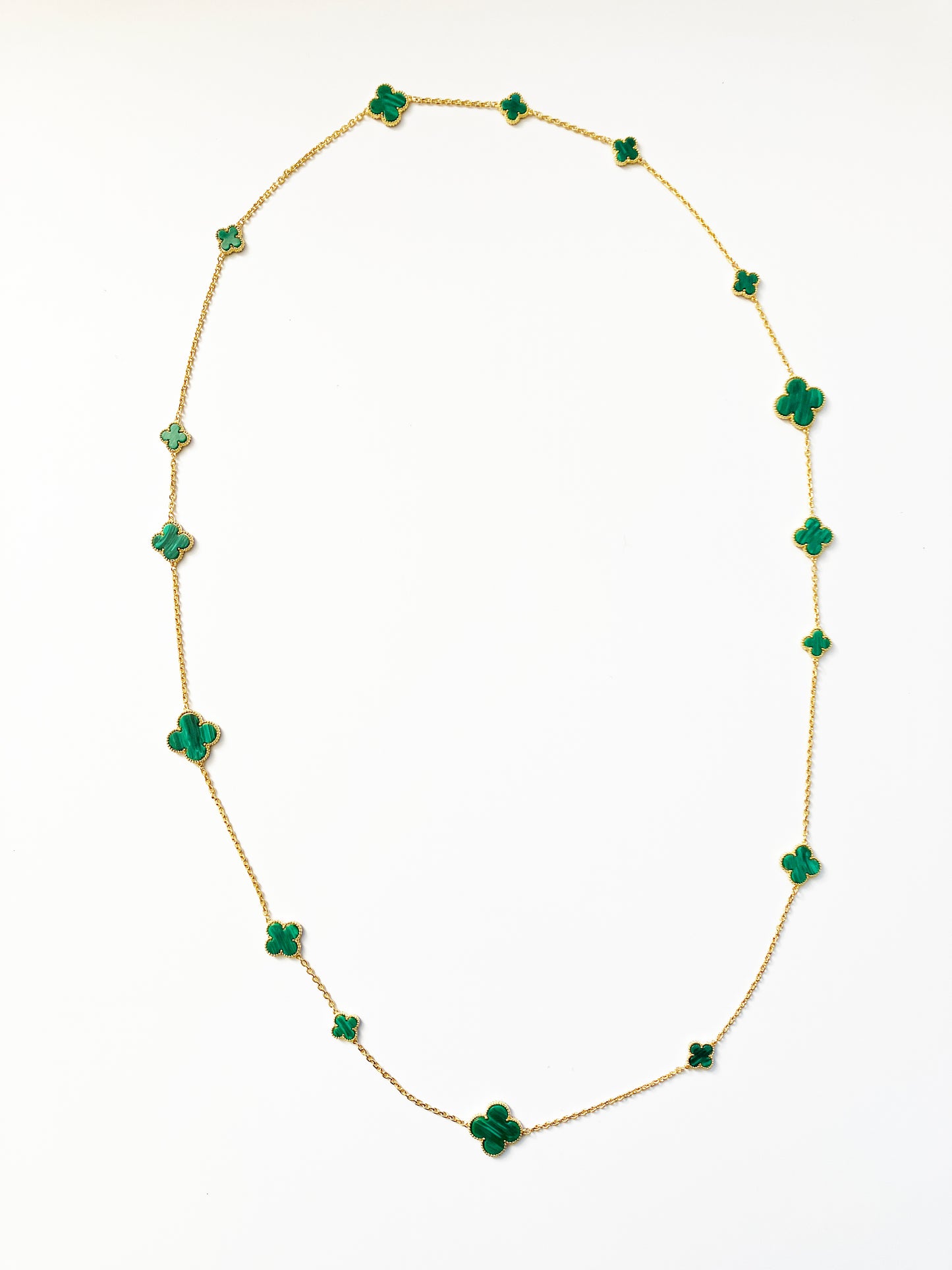 Mixed Size Malachite Quatrefoil Gold Plated Necklace