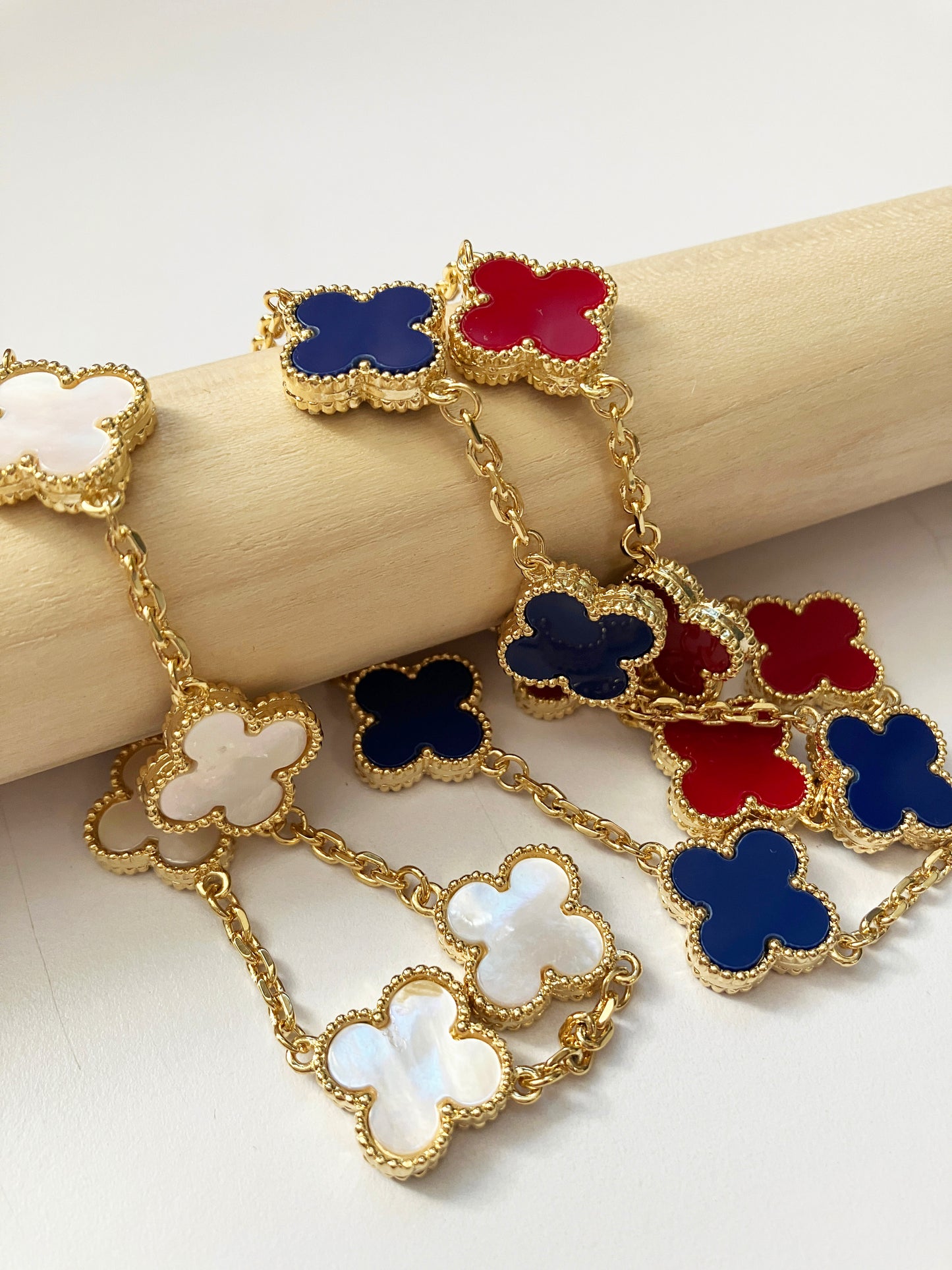 Adjustable 8.5" Mother of Pearl Quatrefoil Bracelet