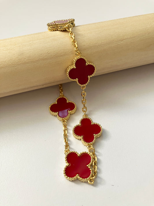 Adjustable 8.5" Carnelian Quatrefoil Bracelet
