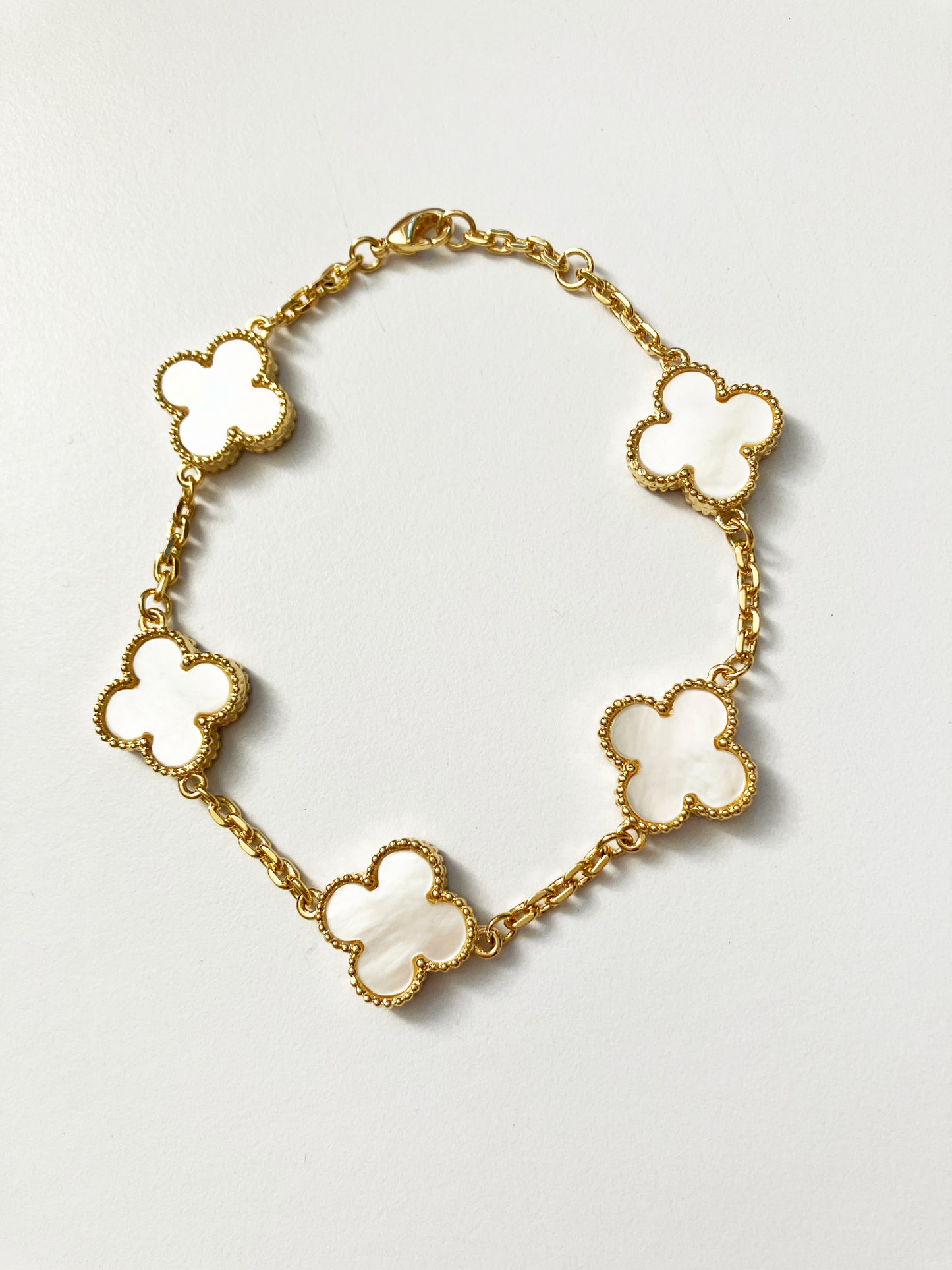 Adjustable 8.5" Mother of Pearl Quatrefoil Bracelet
