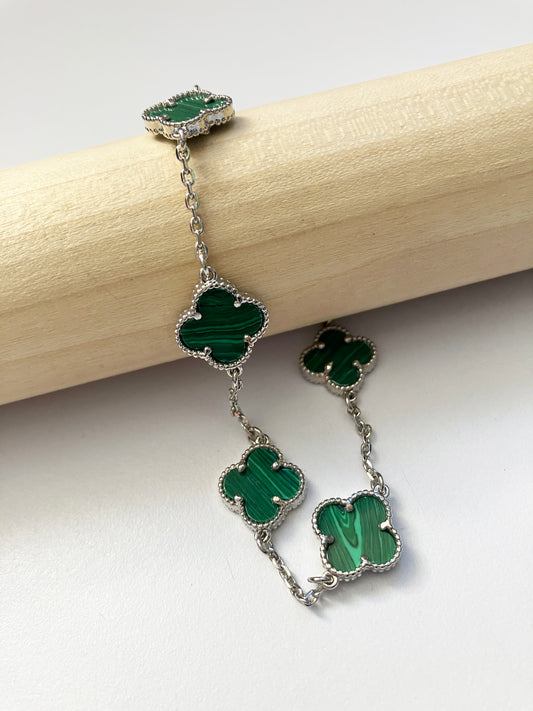 Adjustable 7.5" Malachite Quatrefoil Bracelet