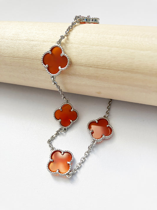 Adjustable 7.5" Carnelian Quatrefoil Bracelet