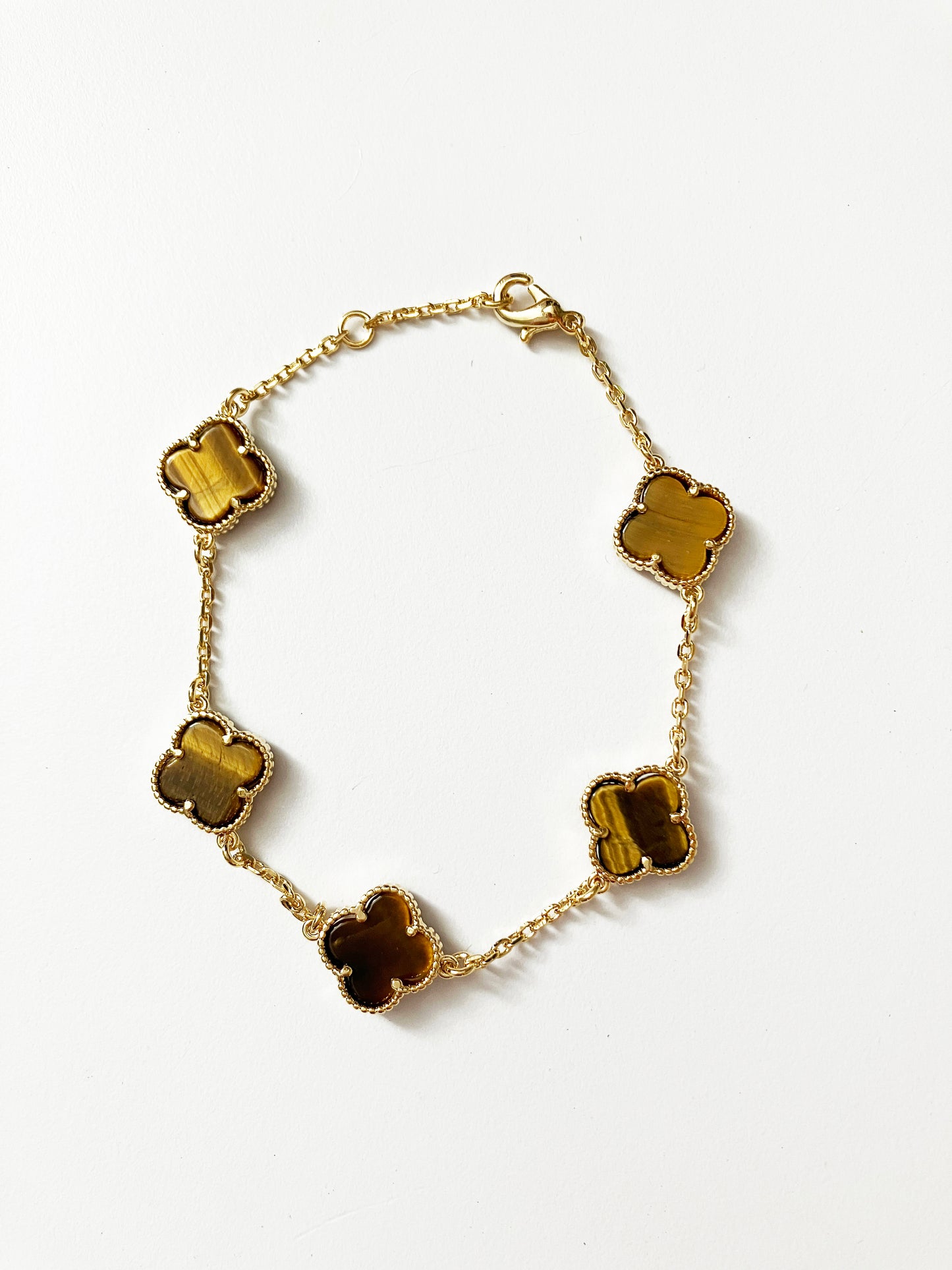 Adjustable 7.5" Tiger Eye Quatrefoil Bracelet